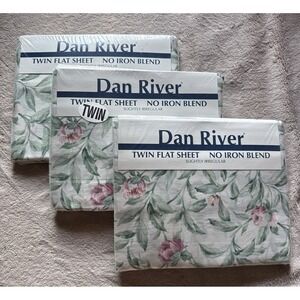 NIP Vintage Dan River Floral Twin Bed Flat Sheet No-Iron USA Lot Of 3 Sealed